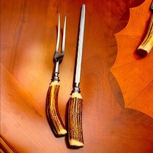 Antler Handle serving fork and knife sharpener